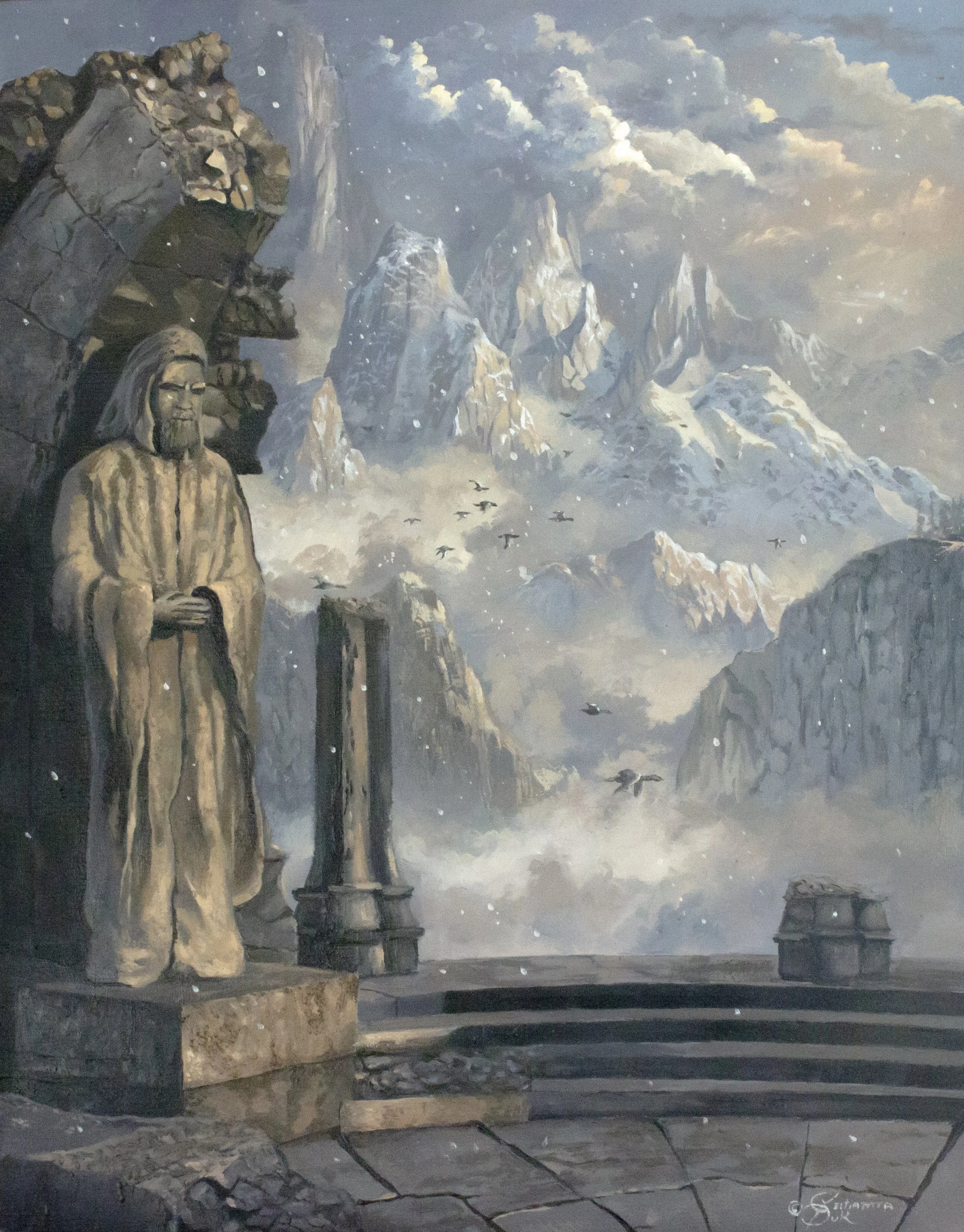 Mountain Ruins Sketch - 14" x 11" oil on birch 2016