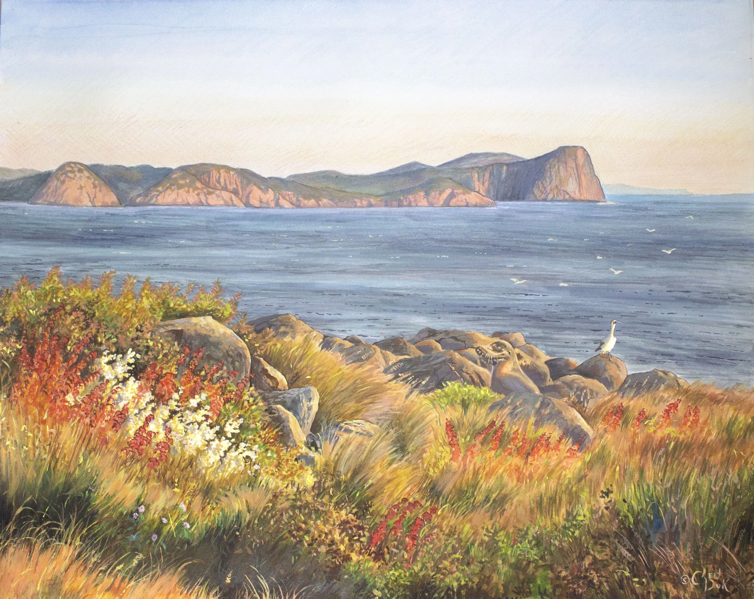 Sunrise at Cape Spear (2022), 18" x 14"  Watercolour / mixed media on hot pressed paper 