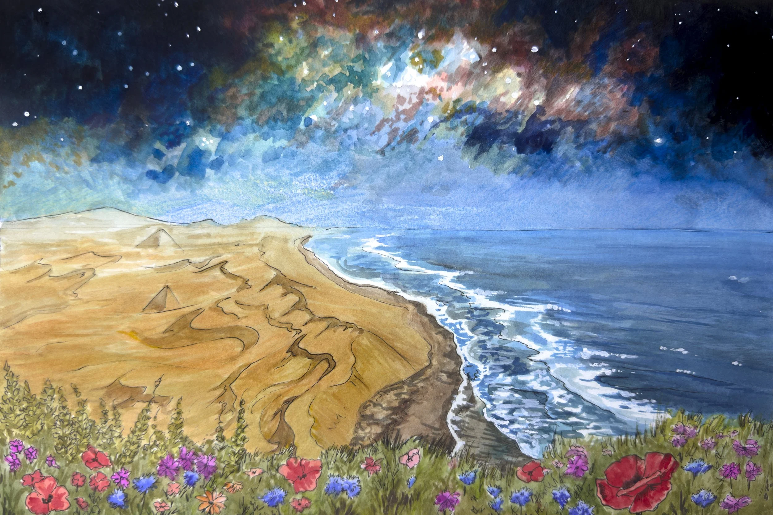 Desert Beach Dream - 8" x 10" watercolor / mixed media on paper 2023
