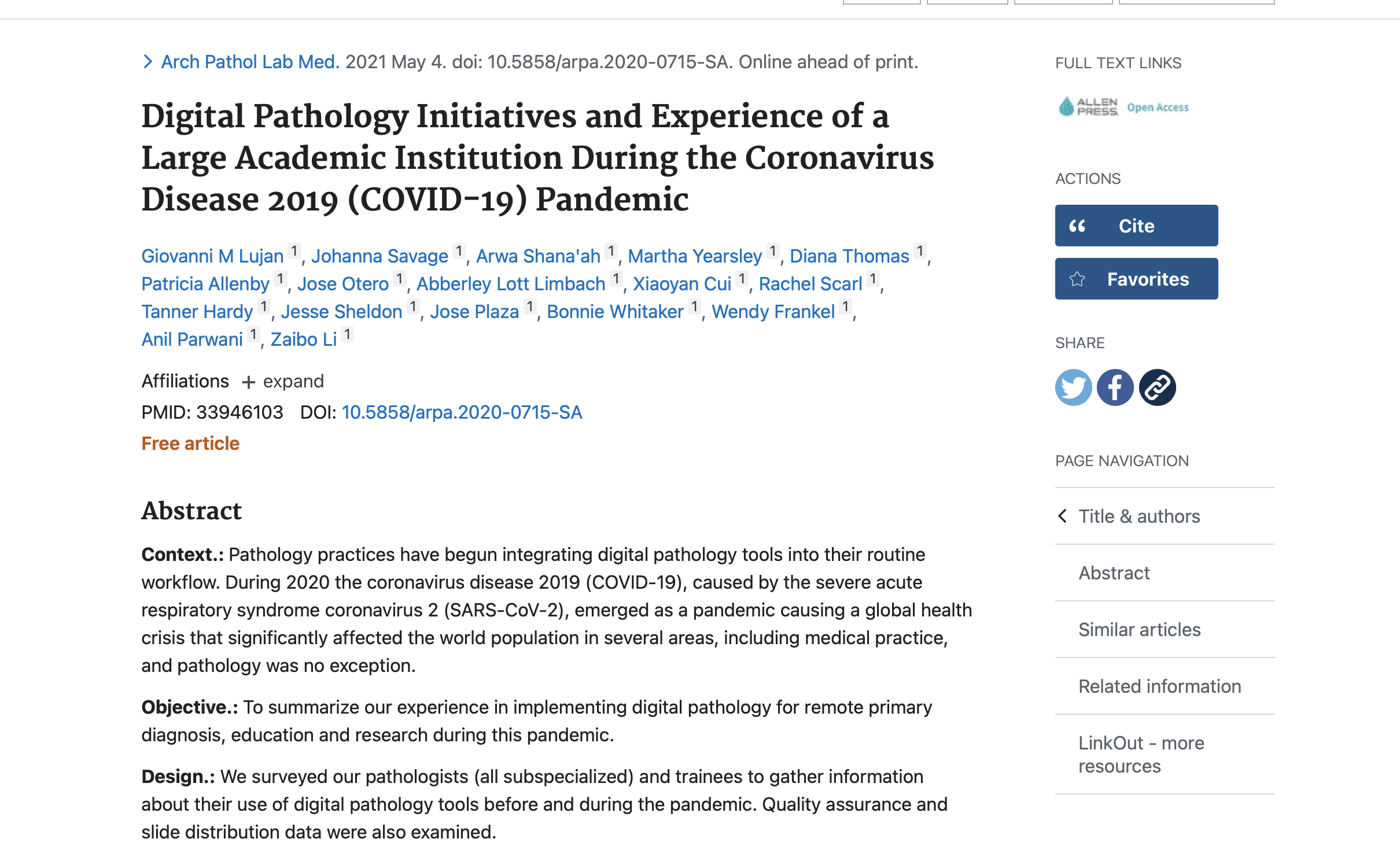 Digital Pathology Initiatives and Experience of a Large Academic Institution During the Coronavirus Disease 2019 (COVID-19) Pandemic