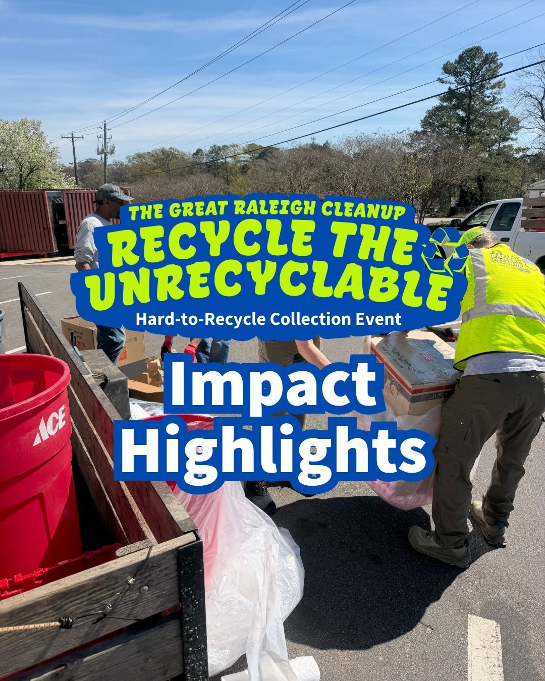 ♻️ Recycle the Unrecyclable &ndash; Impact Recap ♻️

Huge thanks to everyone who came out and made this event a success! Together we kept some tough-to-recycle materials out of the landfill, including:
▪️ 30 lbs of block styrofoam
▪️ 100+ pieces of #