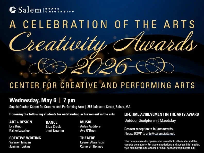 Outdoor Sculpture at Maudslay is receiving a Lifetime Achievement Award from the Sophia Gordon Center for Creative and Performing Arts at Salem State University.  Please join us Wednesday May 6 at 7pm to celebrate.