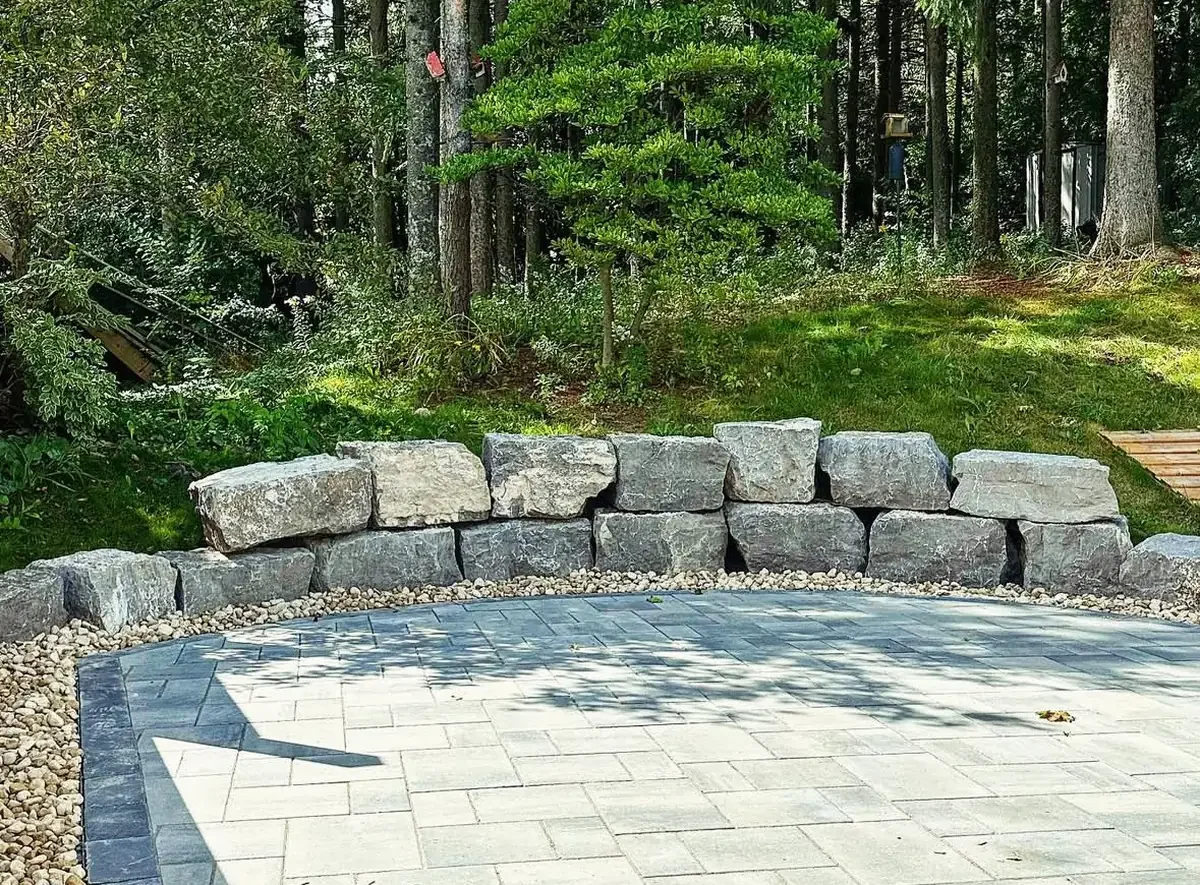 Amour stone retaining wall crafted by Brothers Landscaping in Waterloo