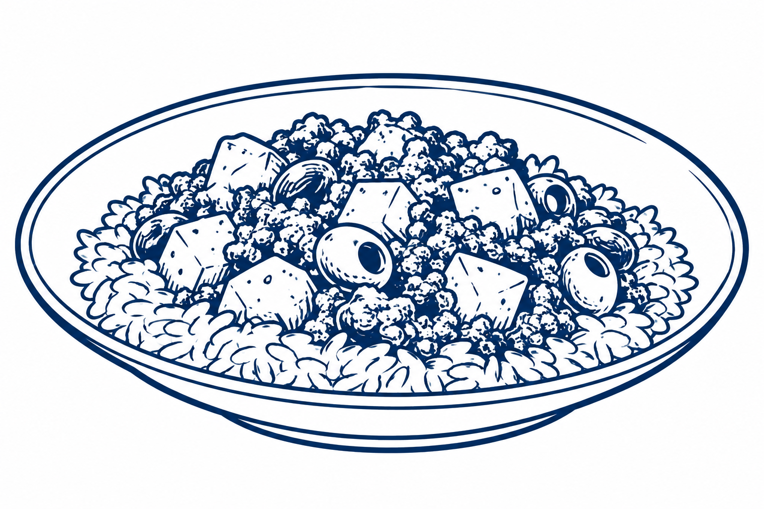 Blue Line Art Bowl with Rice and Olives.png