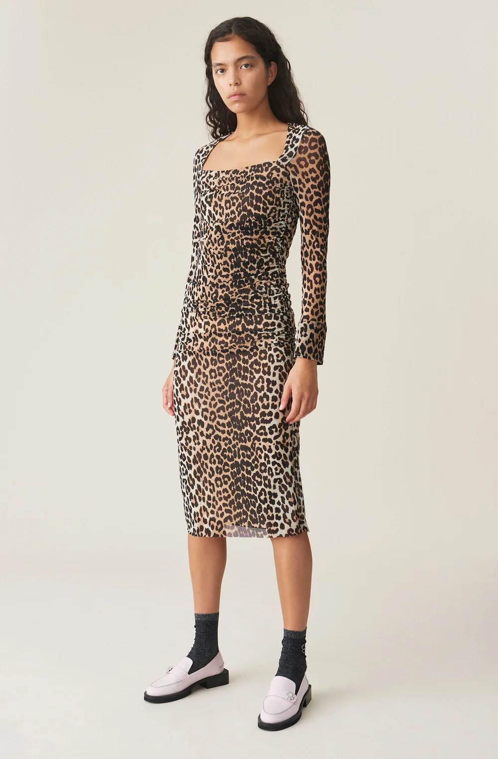 Ganni Leopard Printed Mesh Dress ($325)