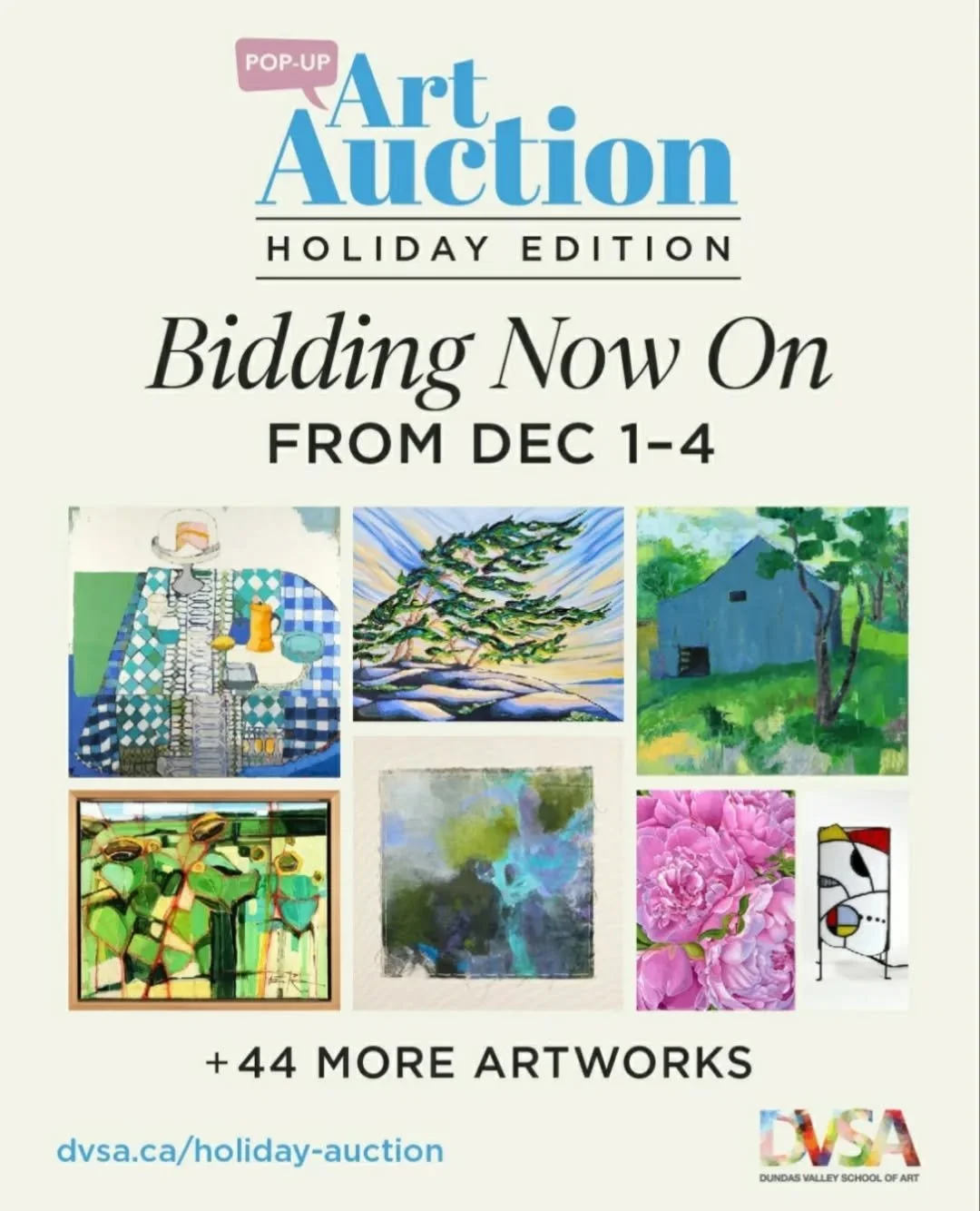 The Holiday Auction is now open for bidding @dvsa.ca ! 🎄 Bid online for a chance to get 'Lean in Together' 30x40inch. See the gorgeous texture in person on display at the Dundas Valley School of Art!

dvsa.ca