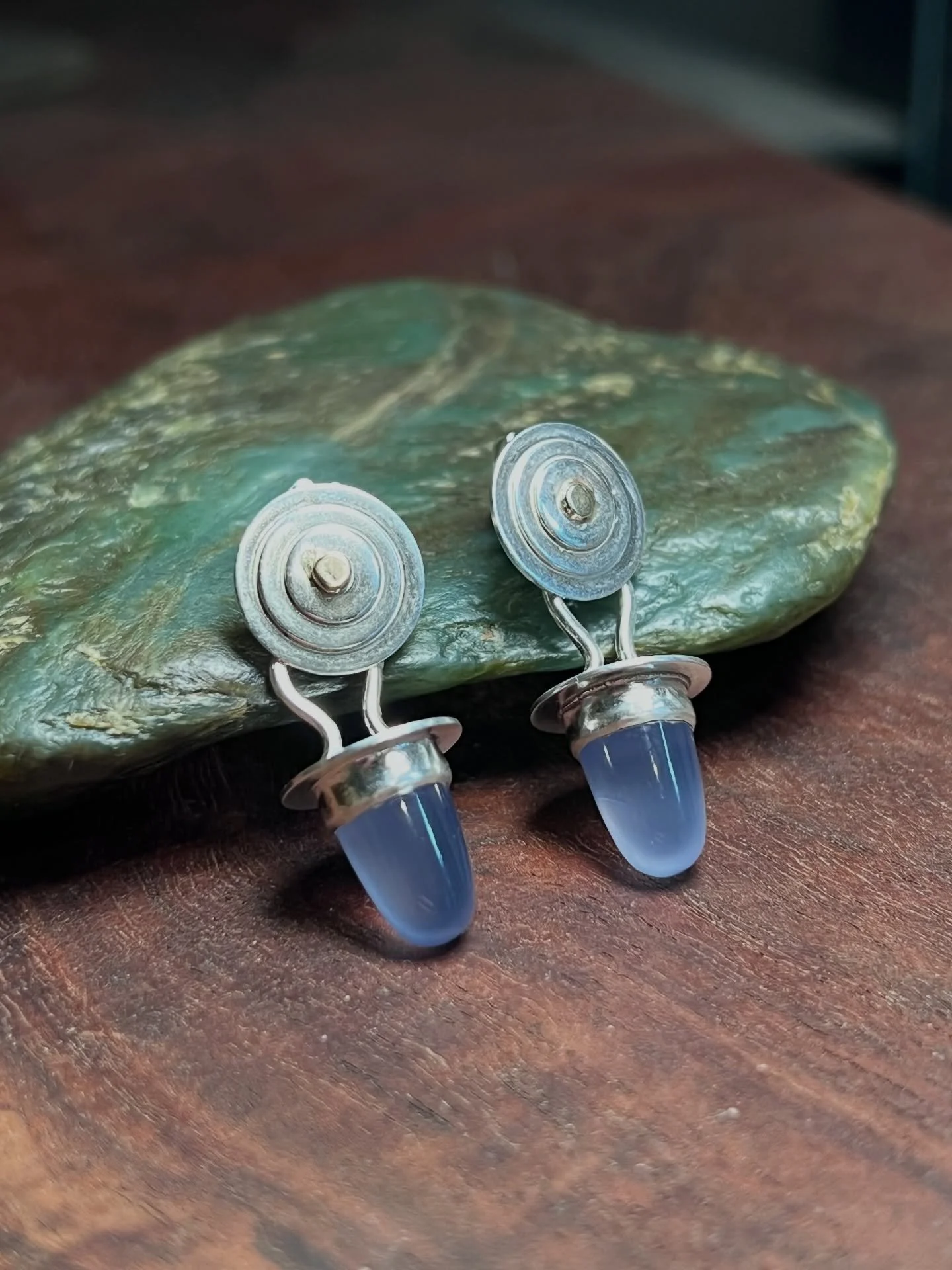 Added these purple chalcedony stud drops to my Etsy, sterling silver with 14k accent