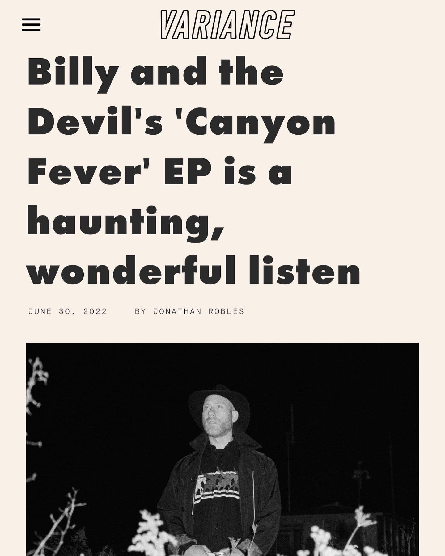 Thank you @variancemag for the wonderful review of my Canyon Fever EP. You&rsquo;ve been supporting the project with @thedarcys from the start and it&rsquo;s truly appreciated. Check out the Billy and The Devil album review on Variance Magazine now.