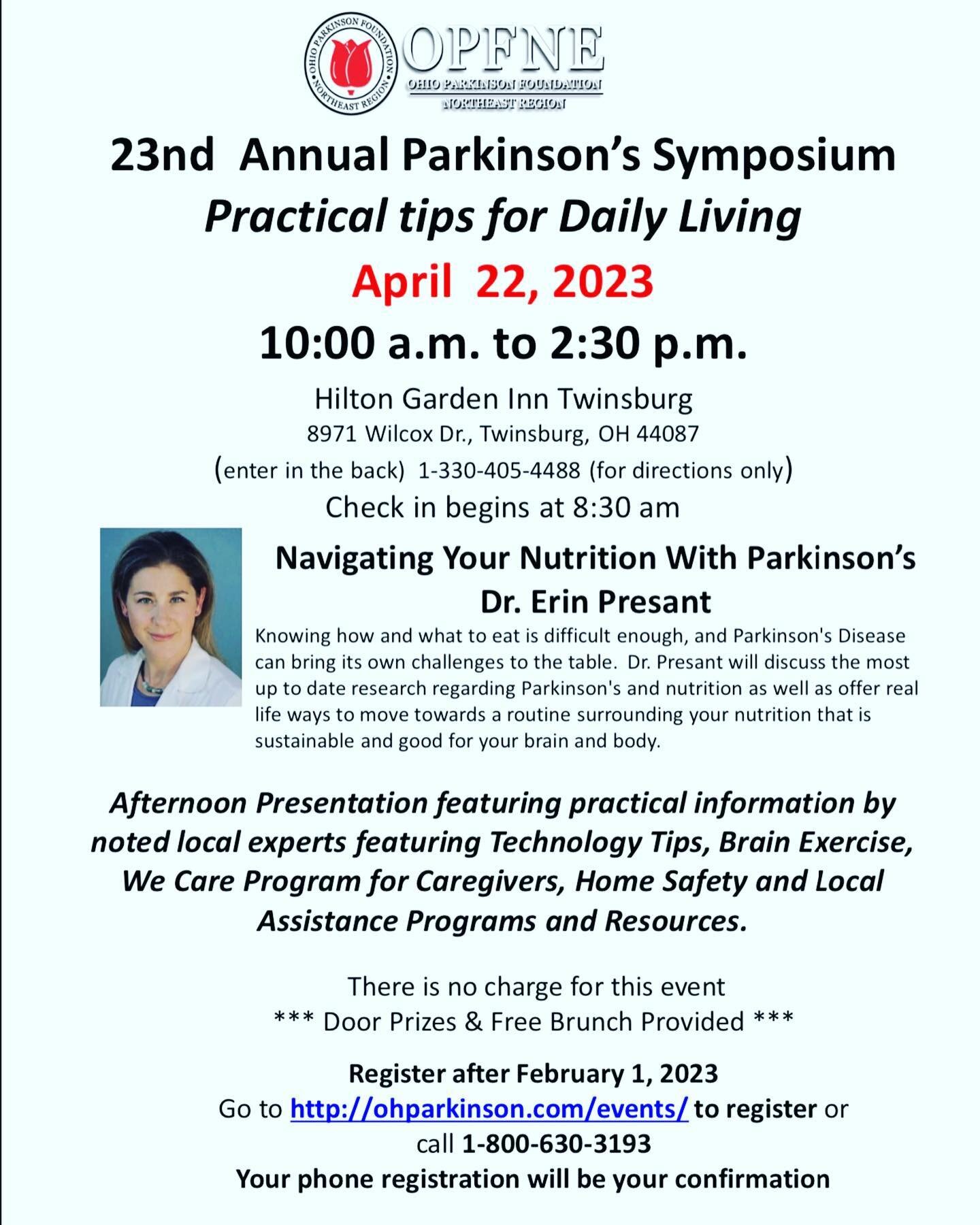 I&rsquo;m excited and honored to be the key note speaker at the Ohio Parkinson Foundation&rsquo;s Annual Parkinson&rsquo;s Symposium this weekend.

Brain health is impacted by what we eat and when dealing with an illness like PD it can make a differe