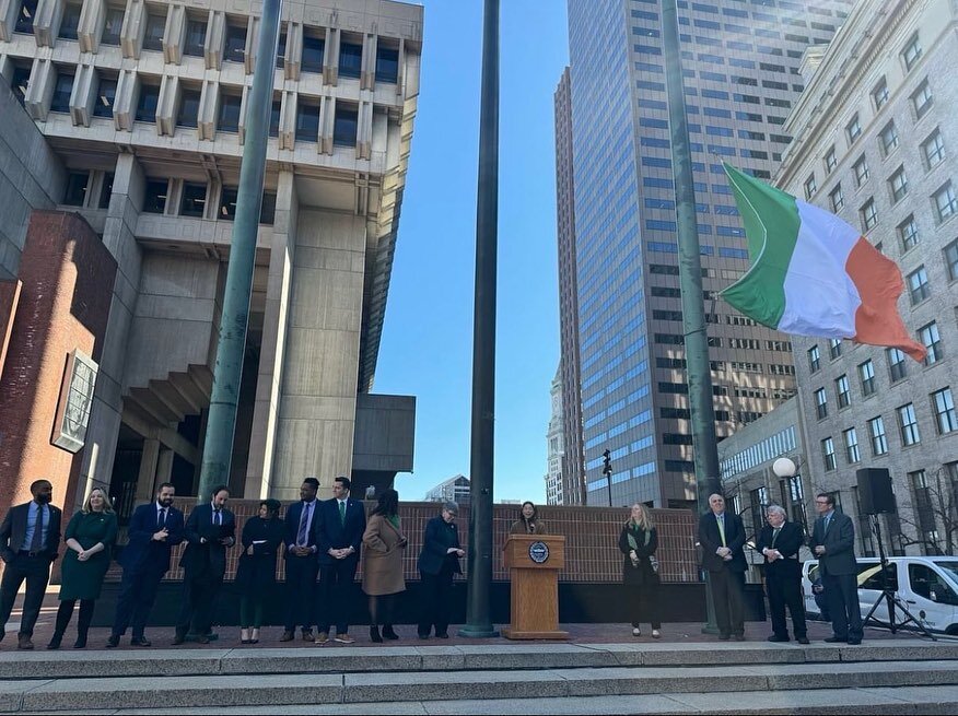 Today at City Hall the @bostoncitycouncil raised the Irish flag in honor of #StPatrickaDay! ☘️ We very much have a strong Irish-American community here and it was a joy to celebrate together. 🇮🇪 

I had the pleasure of meeting Taoiseach Leo Varadka