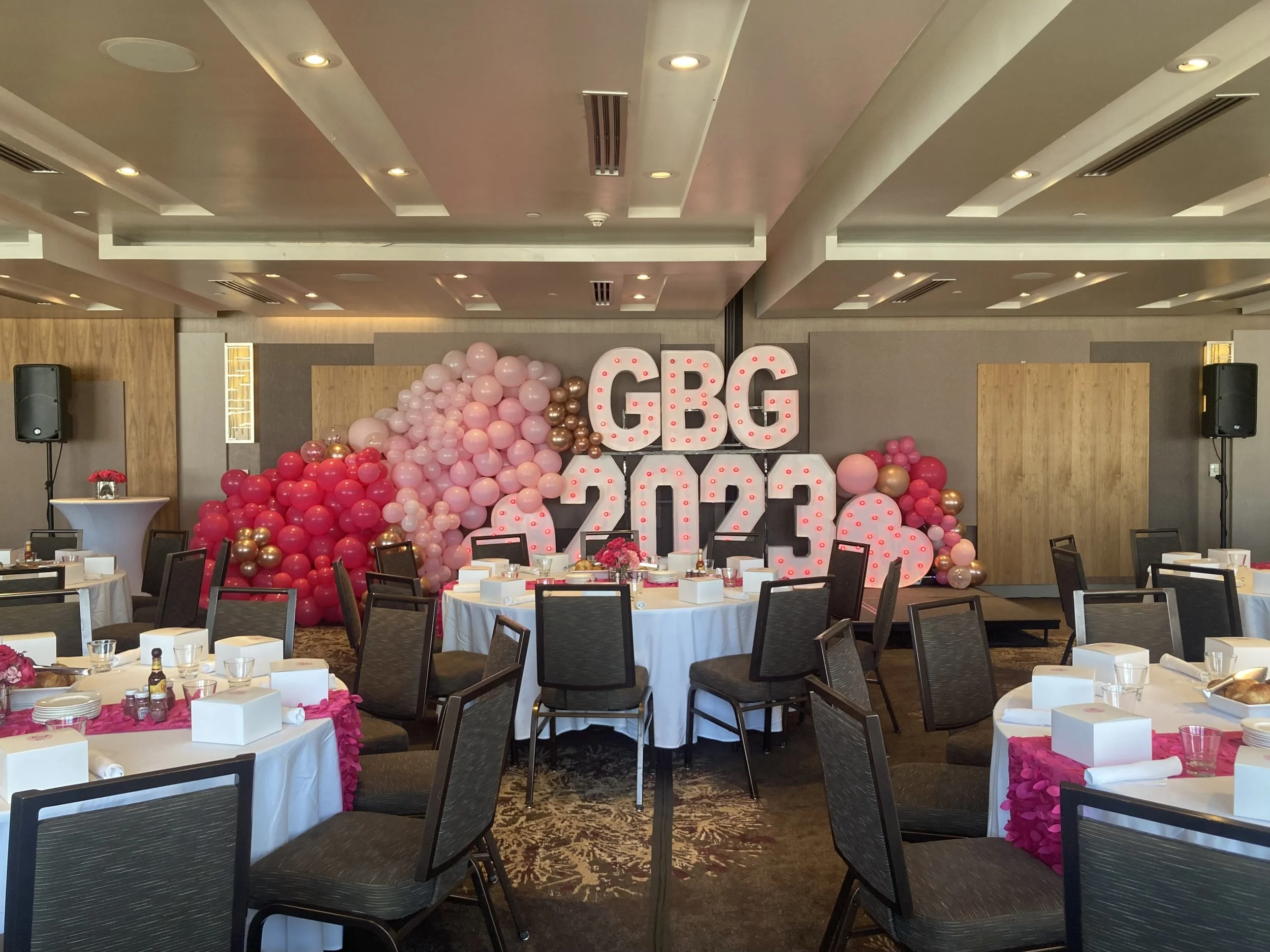 Professional PA system setup for a nonprofit brunch.