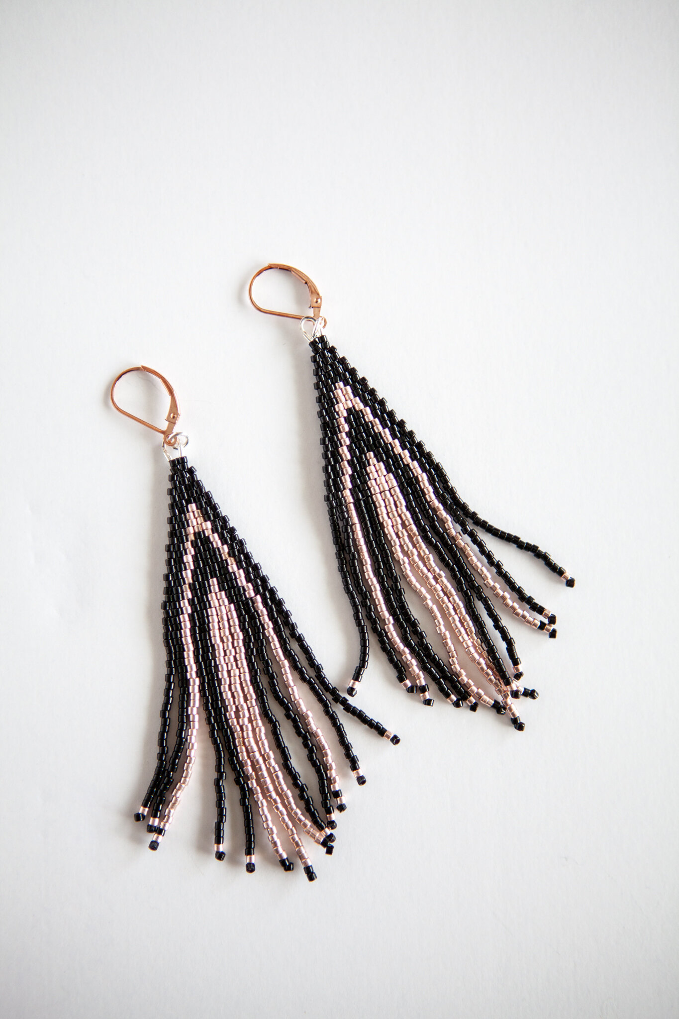 Black and rose gold beaded earrings