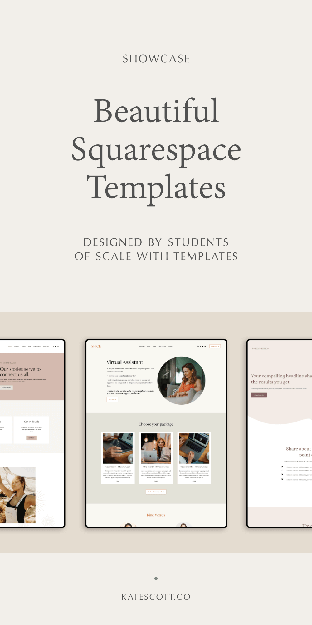 Check out these beautiful Squarespace 7.1 templates designed by students of my course, Scale with Templates!