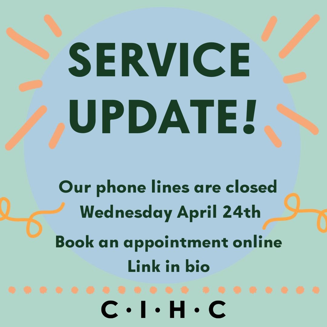 We are sorry to say our phone lines are closed today due to a staff shortage. Please book an appointment online and we will respond to any requests. 

Image description: Mint green background with blue circle behind the words, &quot;Service update!&q