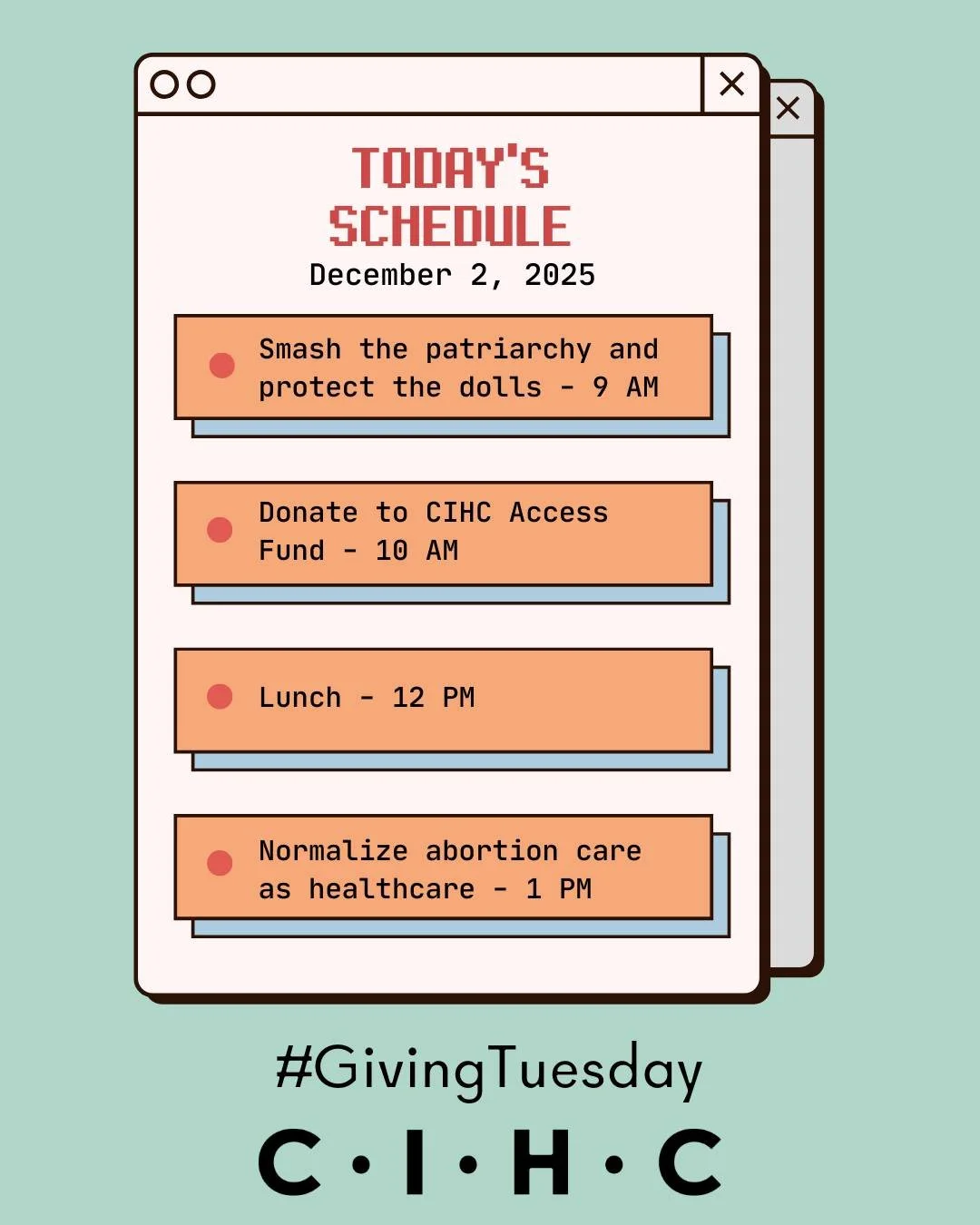 Support reproductive justice in your community today by donating to abortion clinics that provide life-saving health care.

Your donations to the Choice in Health Access Fund impact real time client care, by providing subsidized birth control to thos