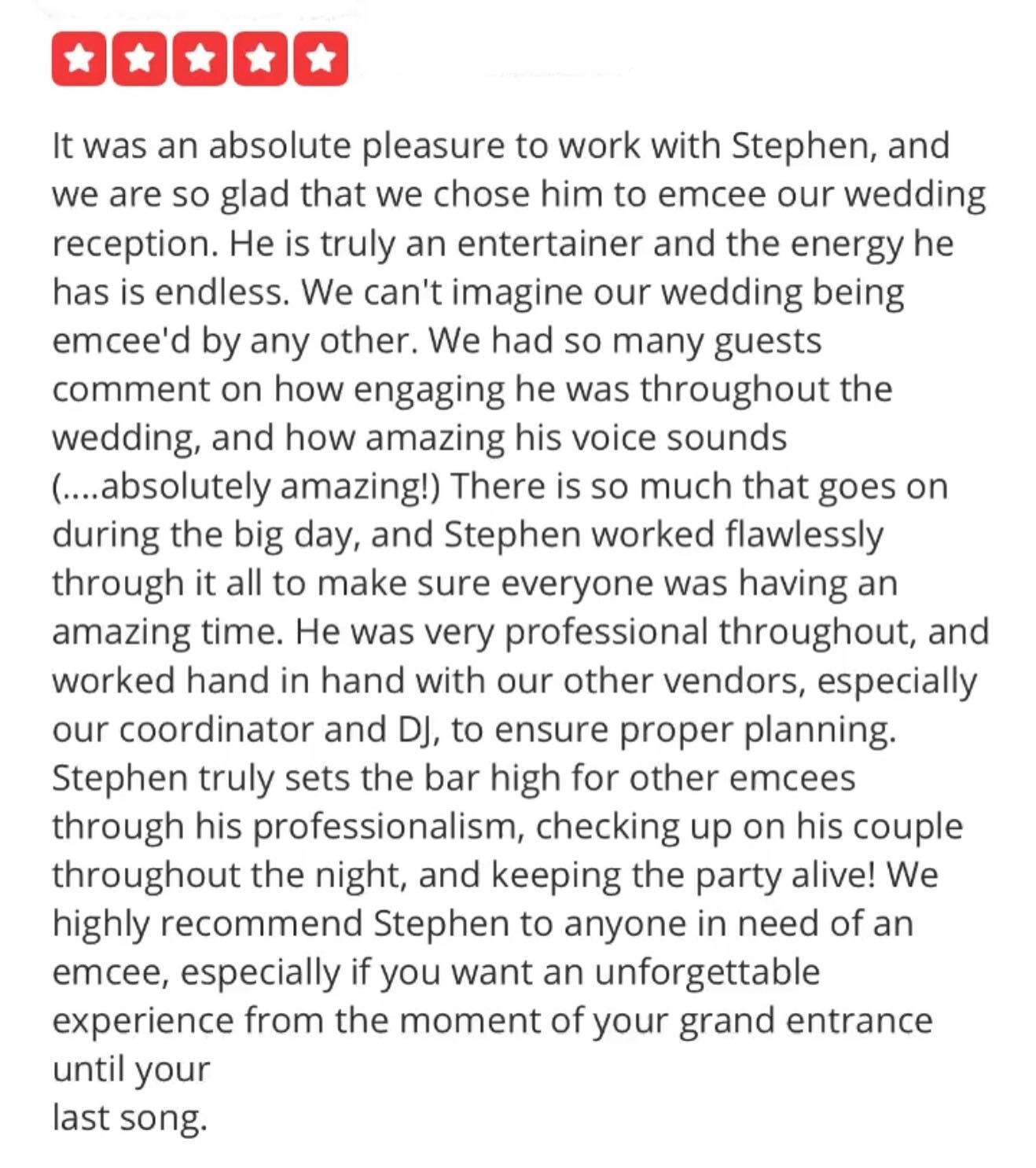 I got Yelped! Thank you M &amp; R! I&rsquo;m so grateful for your review! Your wedding was a lot fun too! 

#weddingemcee #weddinghost #weddingdress #weddingphotographer #weddinghair #weddingnails #weddingmakeup #weddingmakeupartist #weddingplanner #