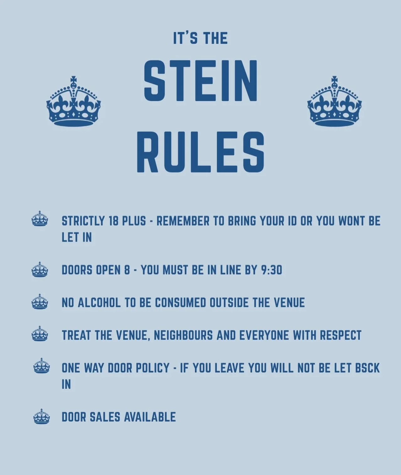 STEINCHELLA - what you need to know 

The theme is 2016 🌷😎

A few important reminders:
1️⃣ This is an 18+ event &ndash; bring valid ID (Driver&rsquo;s license, Passport, or Kiwi Access Card).
2️⃣ Doors open at 8PM. You must be in line by 9:30PM. On