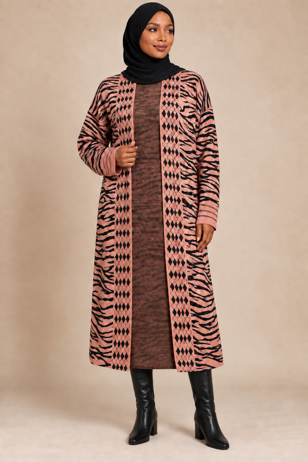 Blush Pink & Black Knit Duster