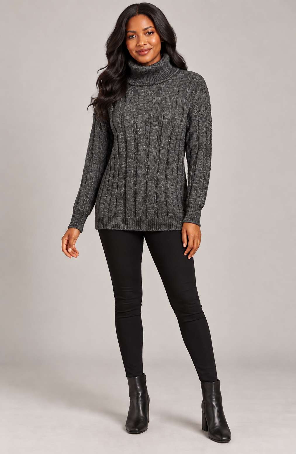 Gray Ribbed Turtleneck Sweater