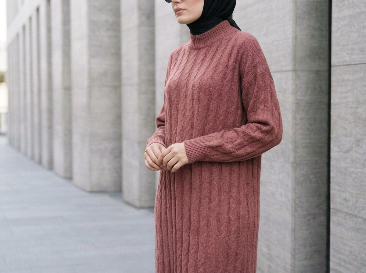Pink Cable-Knit Sweater Dress