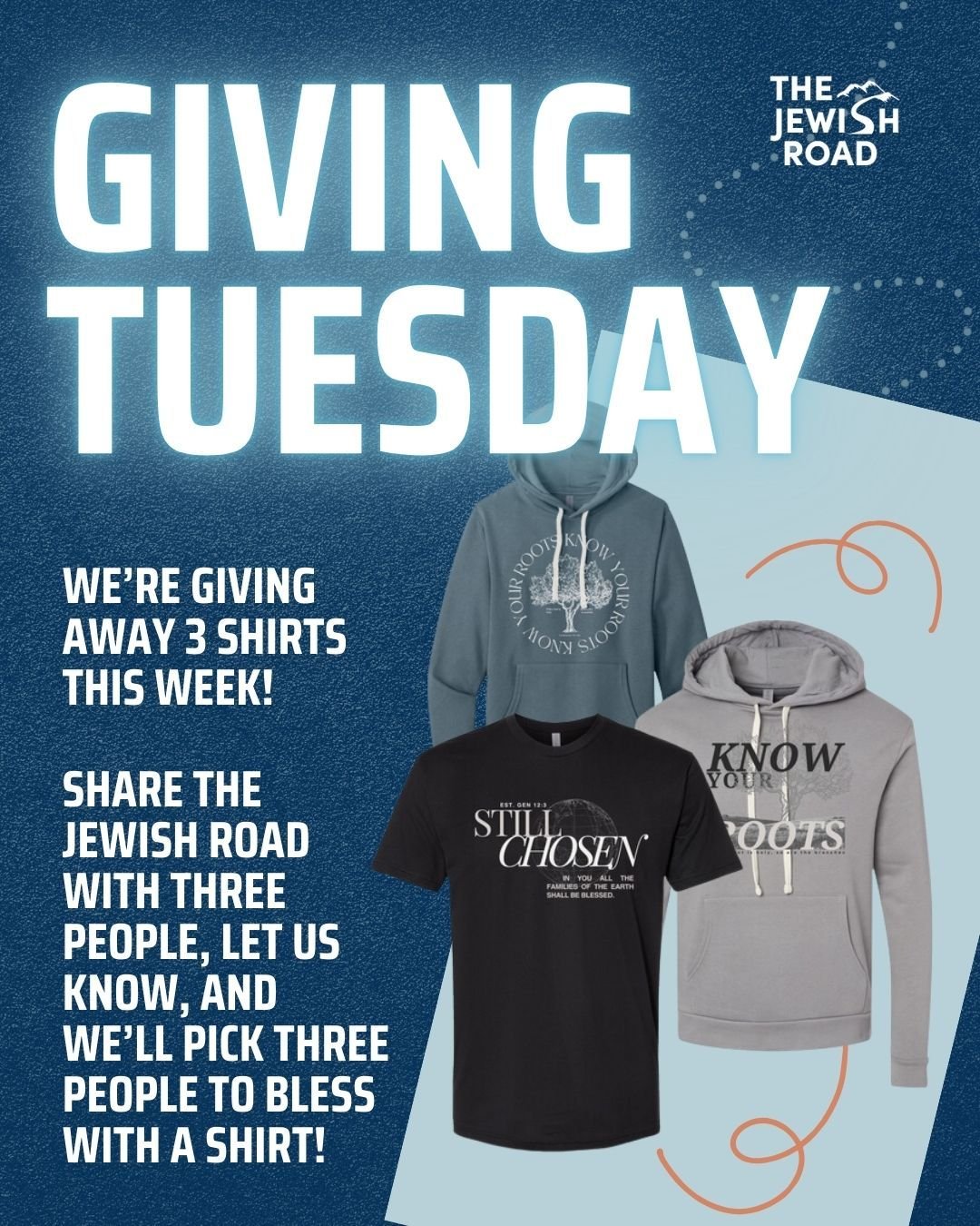 So, today is a day everyone calls GivingTuesday. So, we are giving something to YOU.

Good things come in sets of THREE, right?

- It's December 3.
- The Jewish Road has been doing its thing for 3+ years.
- We&rsquo;re giving away 3 Road Gear shirts 