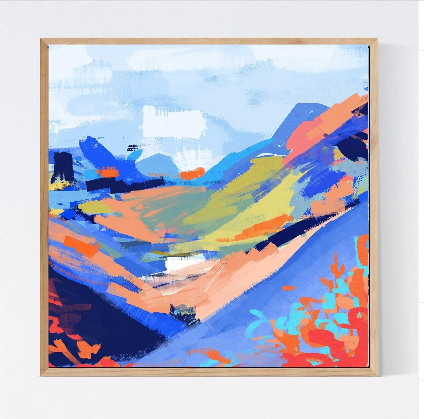 Spring valleys are  f o r e v e r. My favourite so far. I was inspired by a long time ago trip to north wales. Always remember the beauty. It took mu breath away. 
Mixed media 
.
.
#abstractlandscape #valley #tradionalart ##painting #digitalart #abst