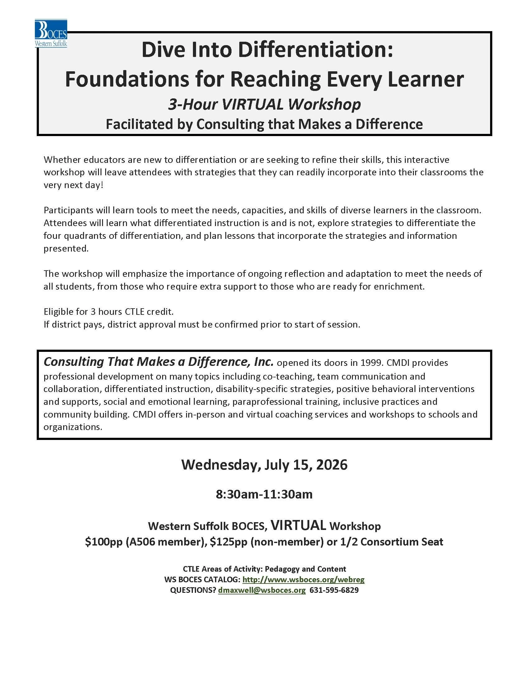 Dive Into Differentiation:  Foundations for Reaching Every Learner 