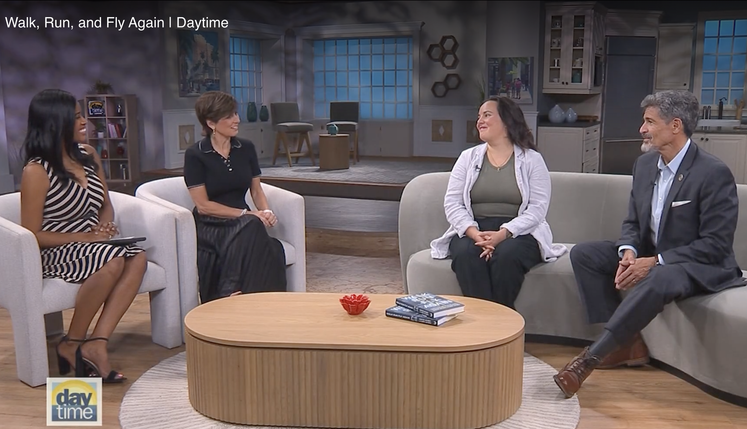 John Alvarez and Lisette Alvarez on WFLA News Channel 8 discussing Walk, Run, Fly Again with the Daytime hosts