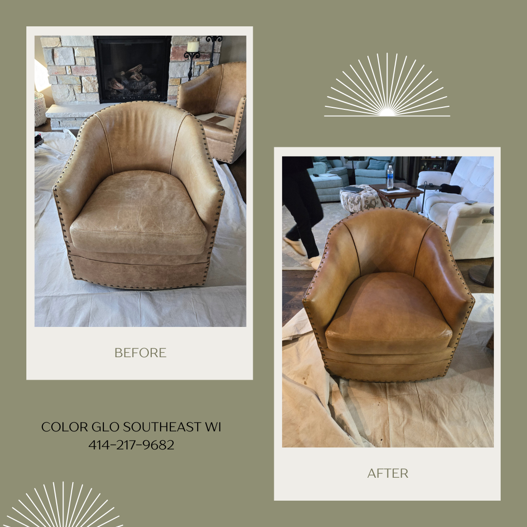 Leather barrel chair restoration in New Berlin