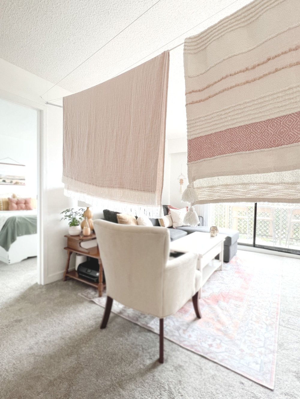 Our DIY clothes line stretches right across the living room.