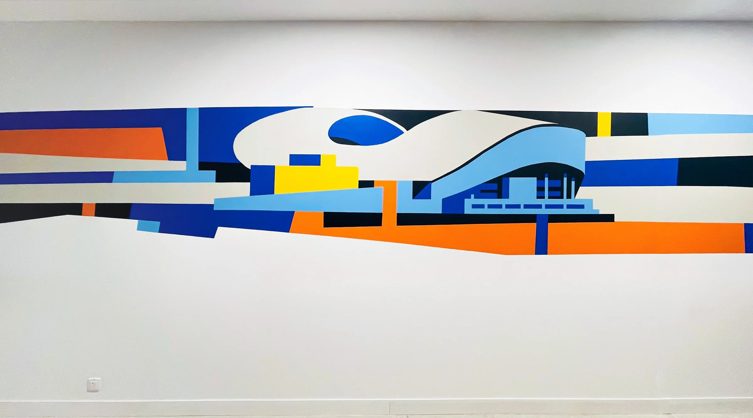 fresque murale graphique paysage Marseille architecture stylisée