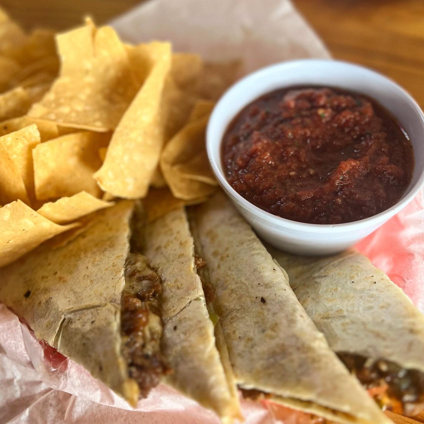 Today&rsquo;s special is a fajita quesadilla with your choice of roasted chicken or cheese steak with caramelized onions and peppers served with chips and salsa!