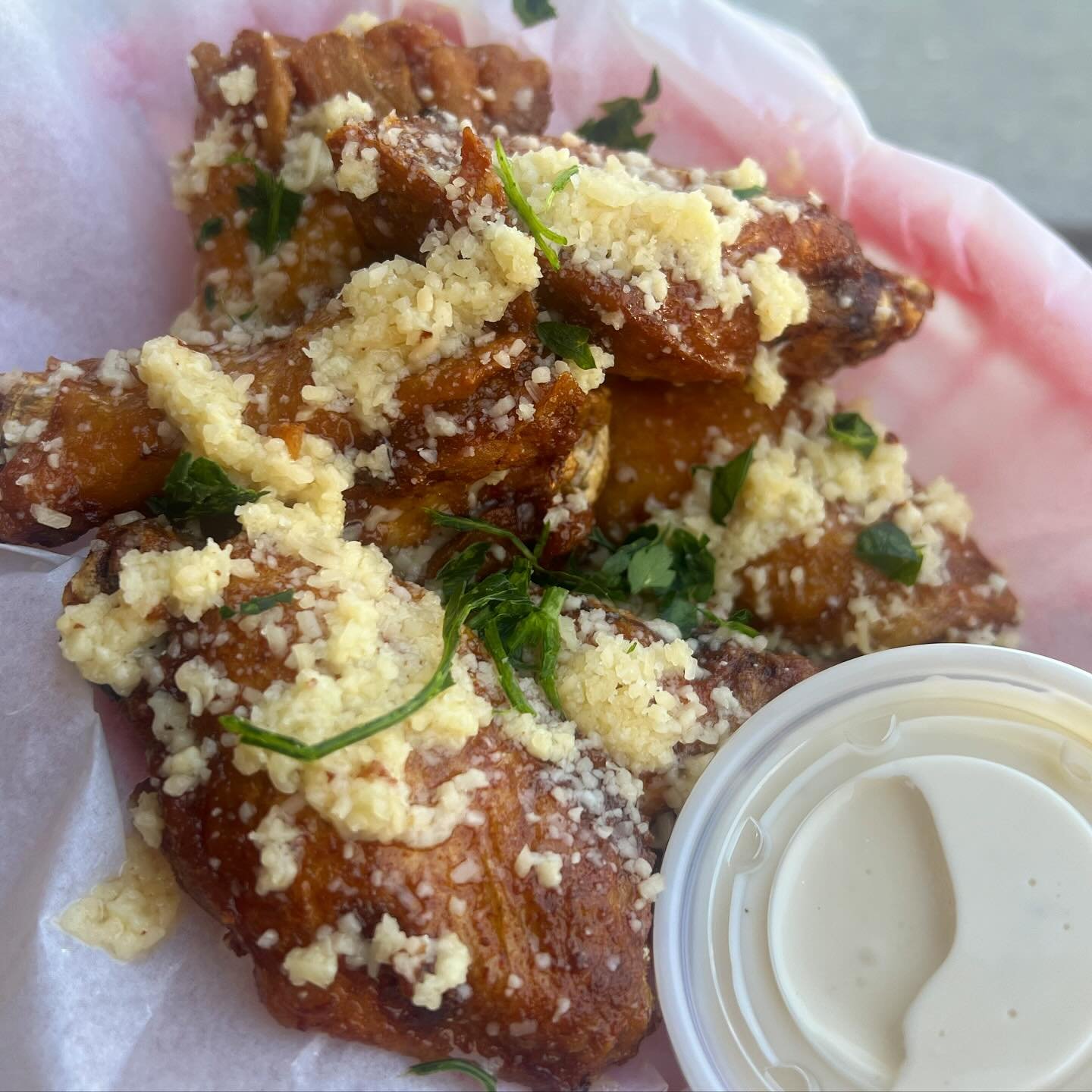 We have TWO specials today! We&rsquo;ve got Jake&rsquo;s garlic Parmesan wings topped with parsley and we also have cheese curds tossed in blackening season🪽💫