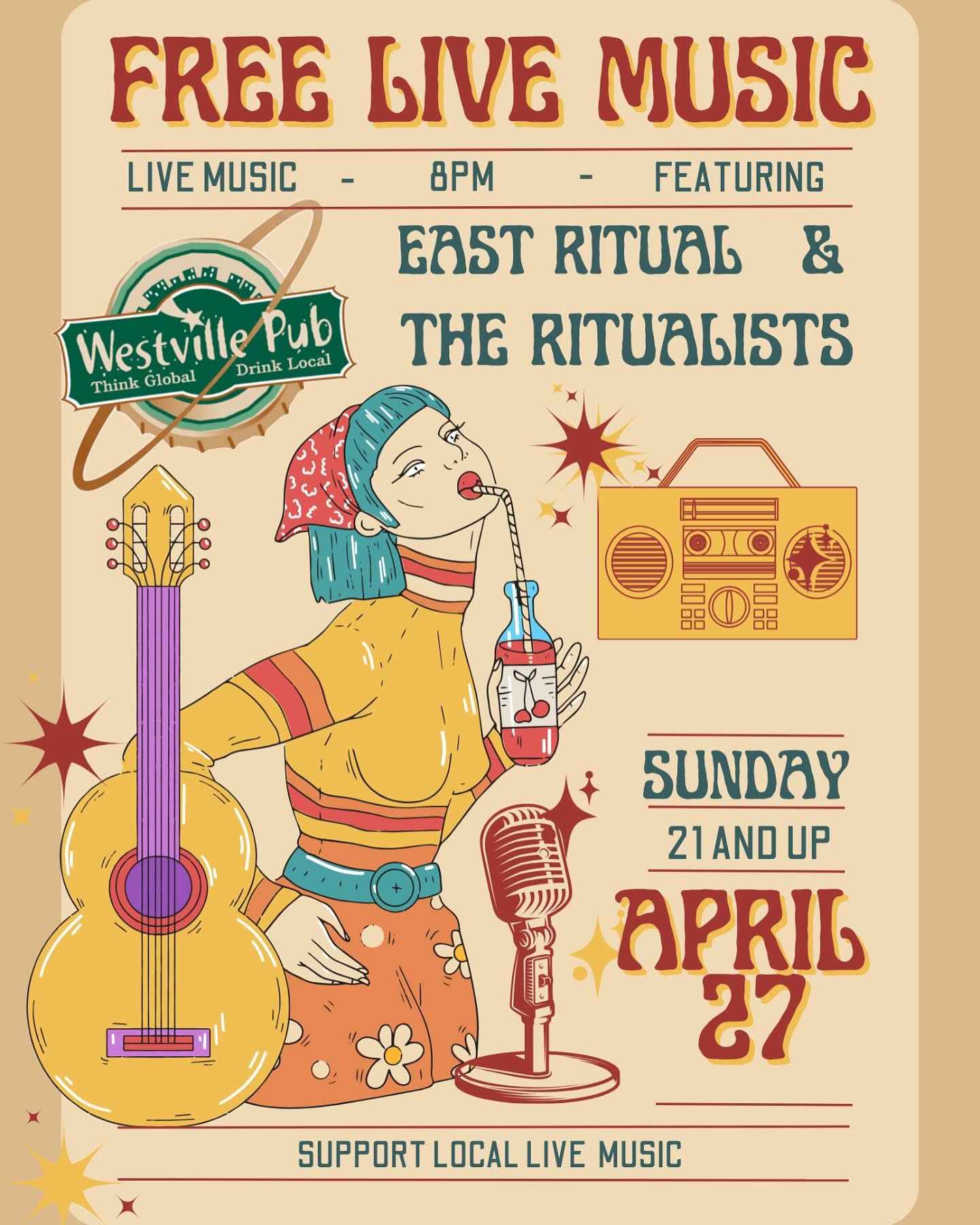✨LIVE MUSIC THIS SUNDAY✨ featuring @east_ritual &amp; their friends @the_ritualists 8PM. No cover but be sure to tip the bands for keeping live music alive in West Asheville. Starting at 8pm, no cover, 21 &amp; up!