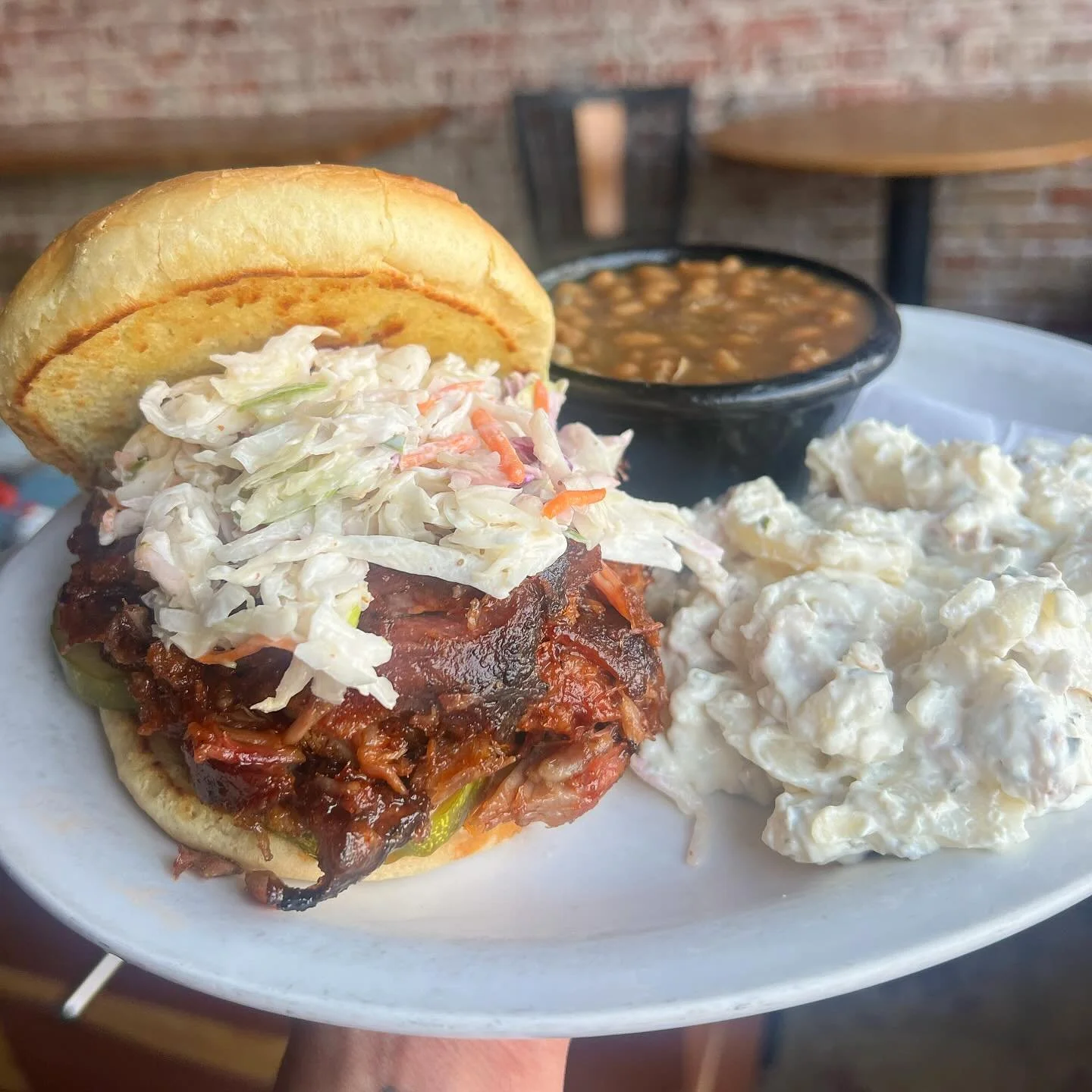 Today&rsquo;s Tank special is divine 😍we&rsquo;ve got a boneless rib sammy topped with slaw and pickles! It comes with potato salad &amp; baked beans