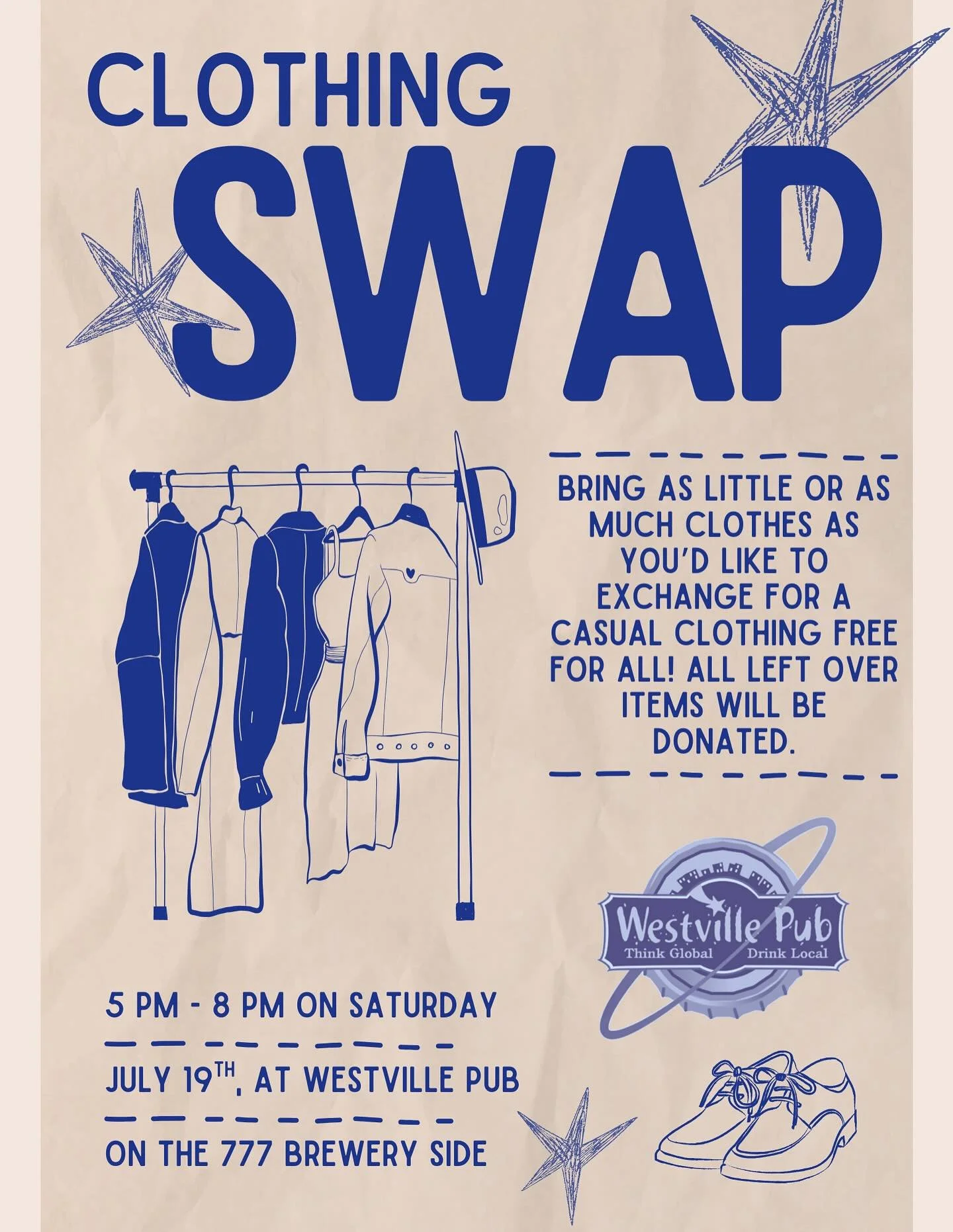 We&rsquo;ve got TWO exciting announcements for y&rsquo;all! This Saturday we&rsquo;re doing another classic clothing swap on Saturday, July 19th, on the 777 brewery side🙌🏽♻️ bring what you&rsquo;d like clothing wise, lay it out on the assigned tabl