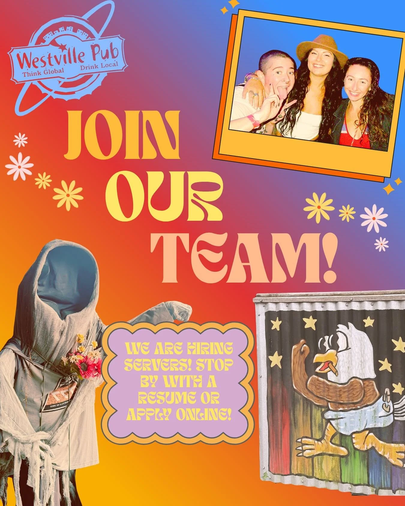 We are looking for strong servers to join our crew, just in time for football and Halloween busy season! Stop by with a resume or you can go to our website and apply online🤘🏽 Cheers!