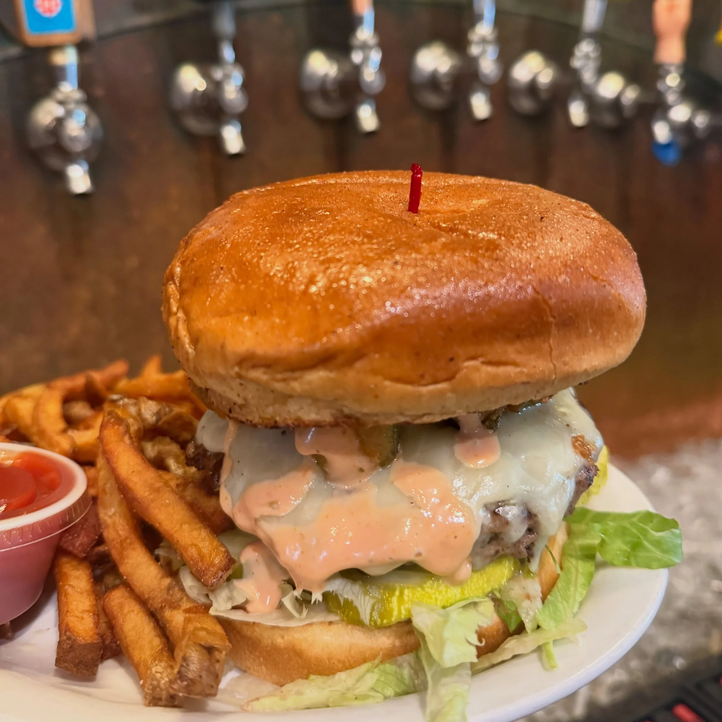 Today&rsquo;s Bob&rsquo;s Burgers inspired special is the Okra Corral Burger🤘🏽 comes with Monty Jack, blackening season, fried okra, lettuce, tomato, and pickles, topped with 1000 island 😍