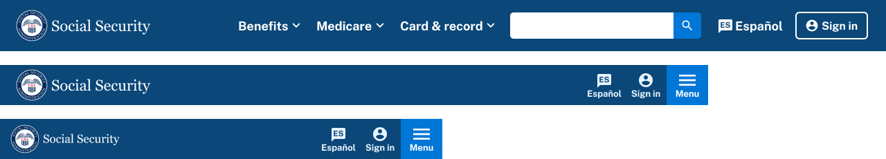 ssa nav bar at 3 breakpoints
