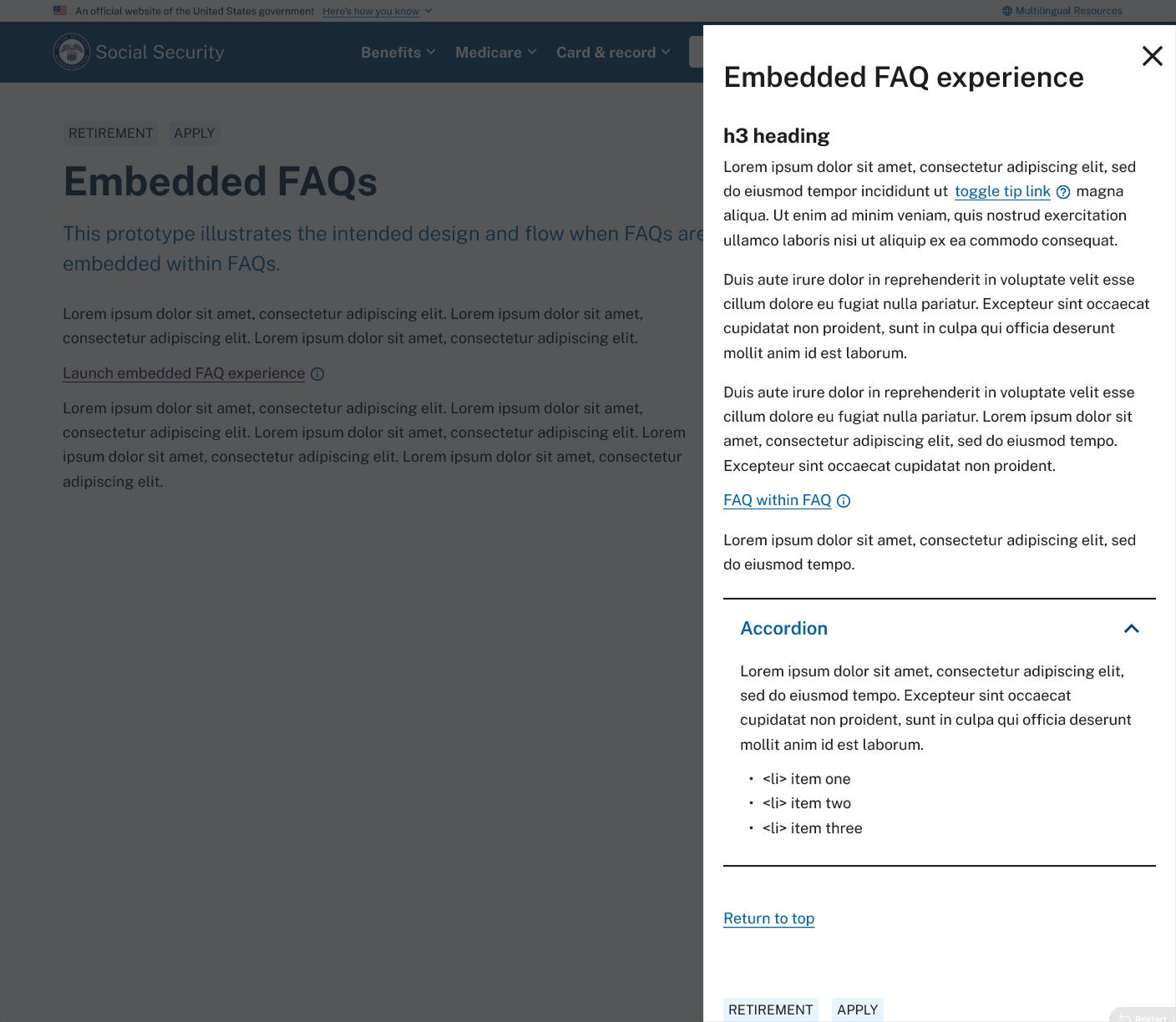 Example FAQ with accordion