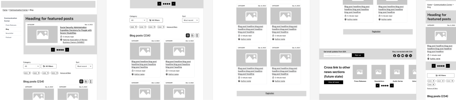 Full blog landing page wireframe