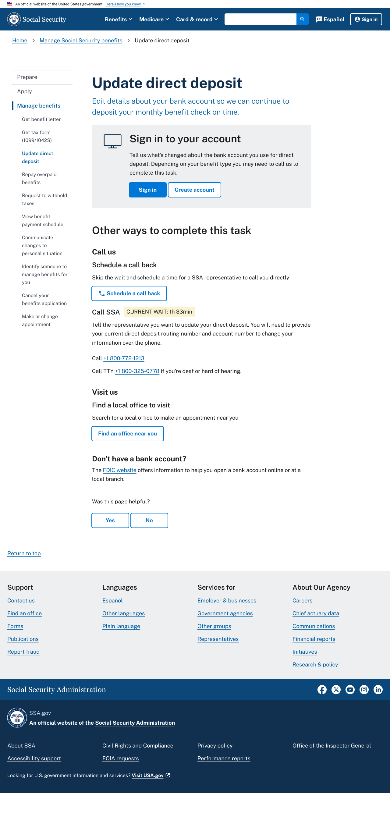 direct deposit task page