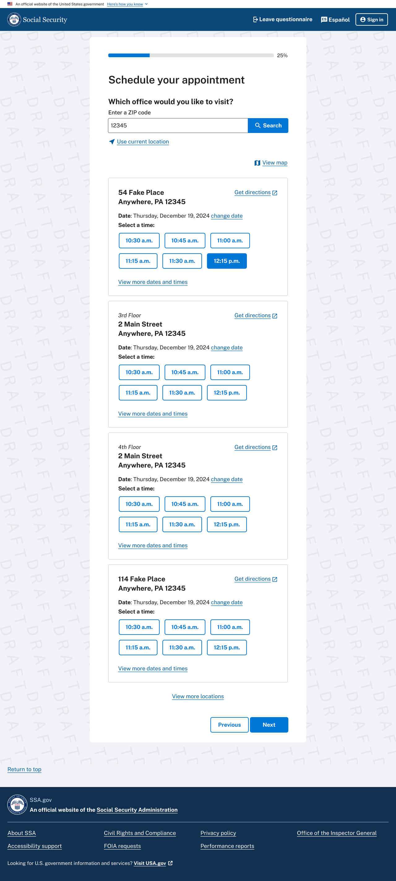 appointment finder time selected