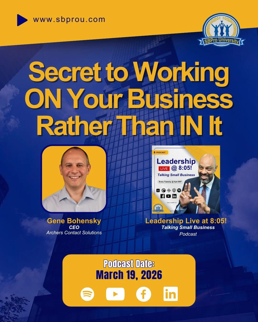 𝑺𝒆𝒄𝒓𝒆𝒕 𝒕𝒐 𝑾𝒐𝒓𝒌𝒊𝒏𝒈 𝑶𝑵 𝒀𝒐𝒖𝒓 𝑩𝒖𝒔𝒊𝒏𝒆𝒔𝒔 𝑹𝒂𝒕𝒉𝒆𝒓 𝑻𝒉𝒂𝒏 𝑰𝑵 𝑰𝒕

Listen Here: https://open.spotify.com/episode/2Tmsokr55i4AT4g63j9jIz?si=pin9cVMJSCuaAz_h5p78BQ

To learn more about valuable resources for entrepreneurs 