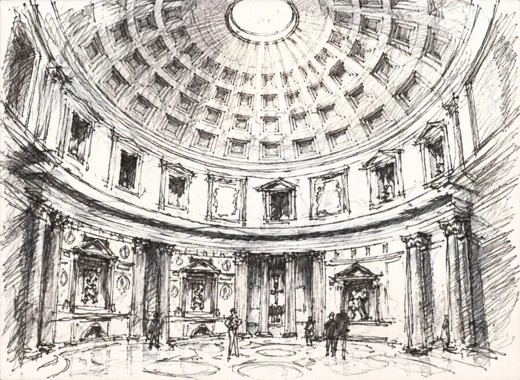 Sketch of the Pantheon interior by Rocco Maragna