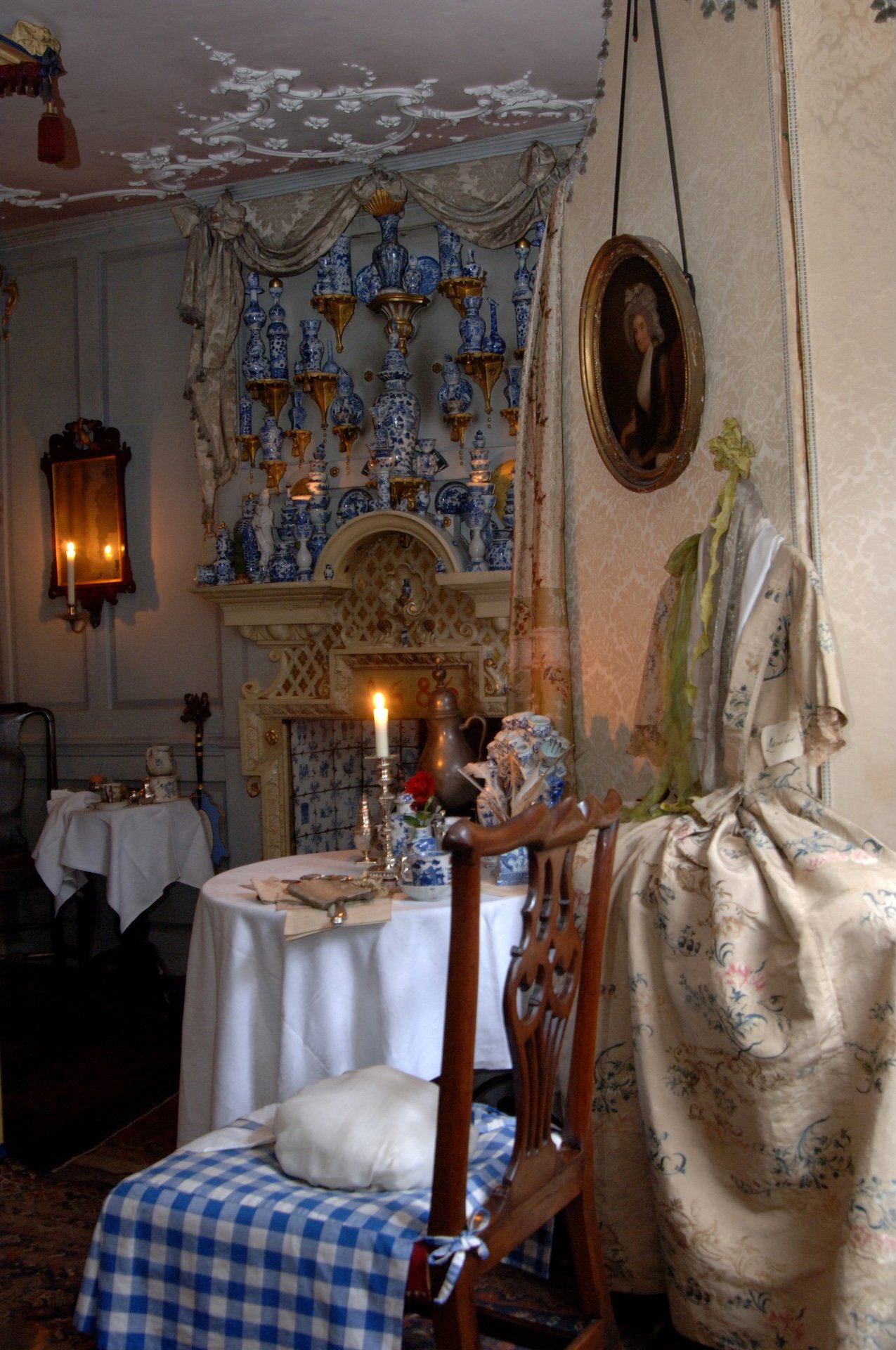 Historic bedroom interior at Dennis Severs House, London.