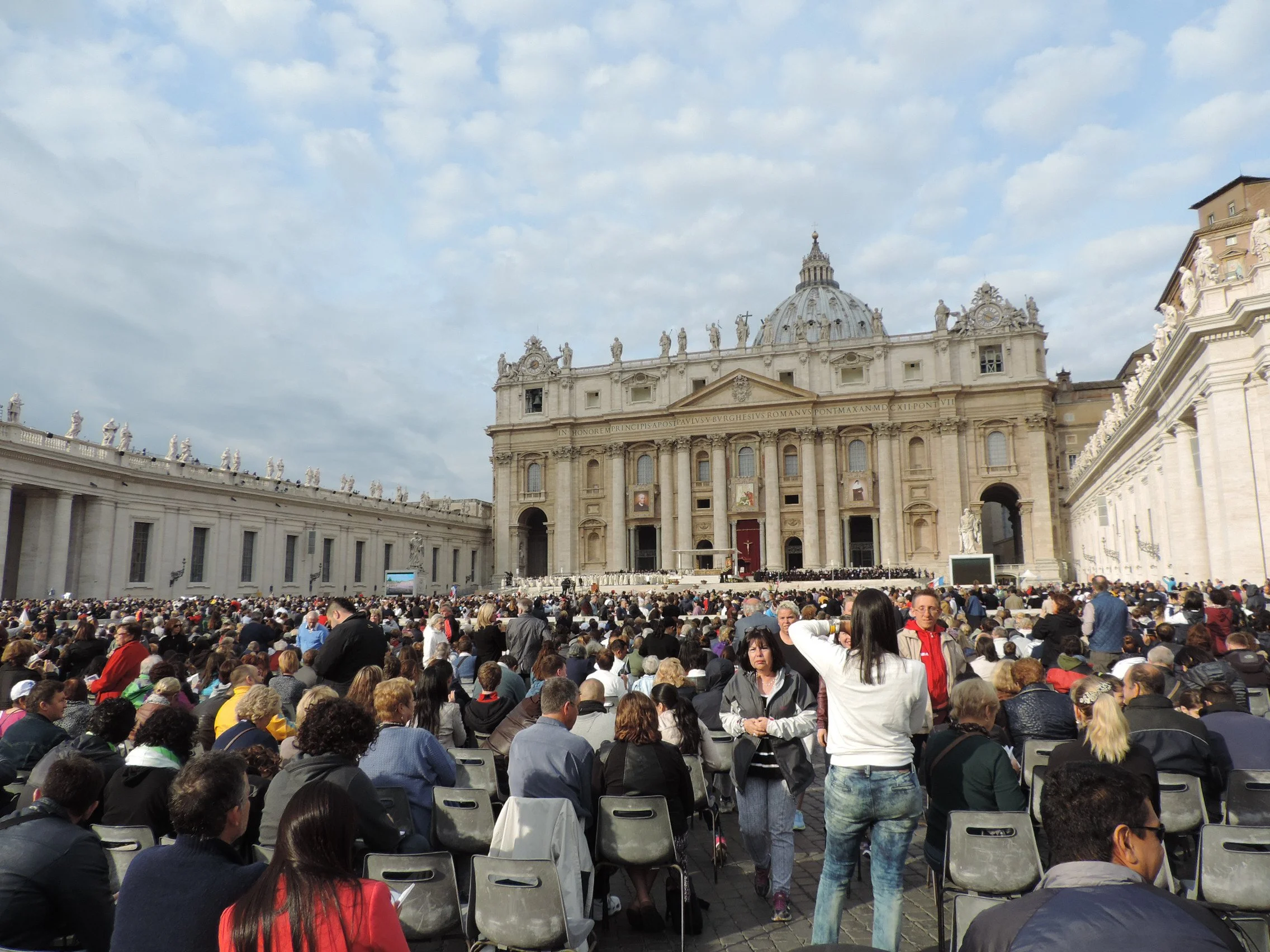 A crowd fills St. Peter’s Square in Vatican City during a canonization ceremony.