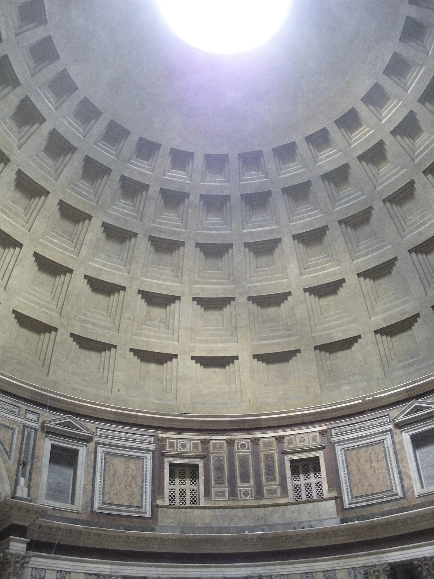 The Pantheon’s coffered dome and central oculus, viewed from inside.