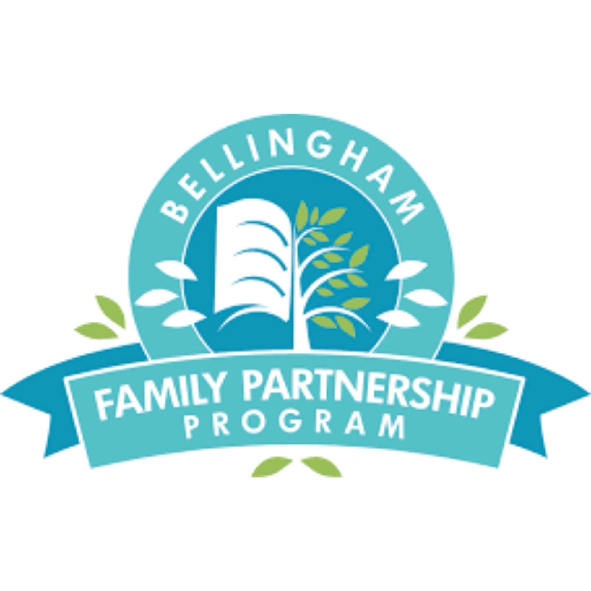 Bellingham Family Partnership Program logo with open book and tree design, surrounded by leaves and text.