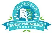 Bellingham Family Partnership Program logo with open book and tree design, surrounded by leaves and text.